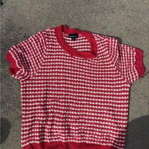 Fortune+Fate Red & White Knit Short Sleeve Sweater